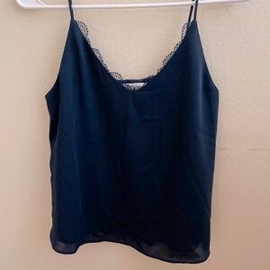 Elegant Navy Black Lace Trim Cami Top